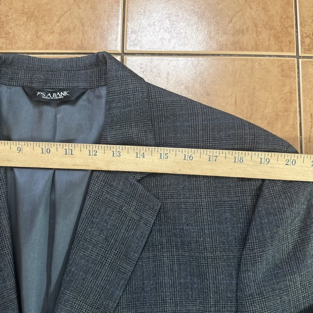 Jos‎ A Bank Sz 44L Suit Jacket Pants 38 x 30 2Pc Gray Blue Glen Plaid 100% Wool